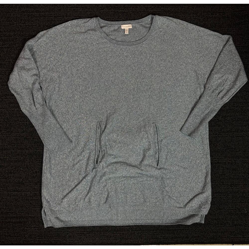 Garnet Hill Womens Sweater Organic Cotton Blue Heathered Kangaroo Pocket Size XL